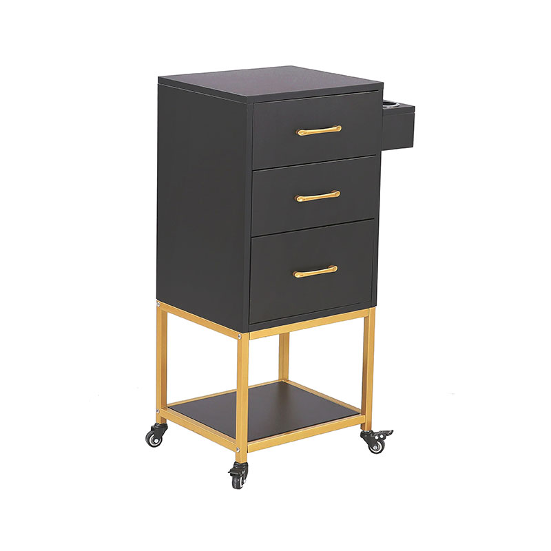 HZ2032 Cărucior de depozitare pentru salon, negru și auriu