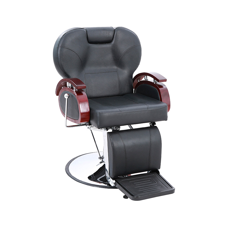 HZ8705B Scaun de frizer negru cu balustrada din lemn, inclinabil hidraulic